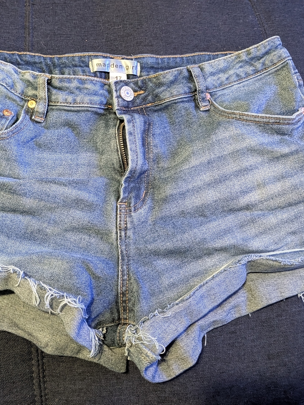 Madden Girl High-Rise Distressed Denim Shorts - Blue